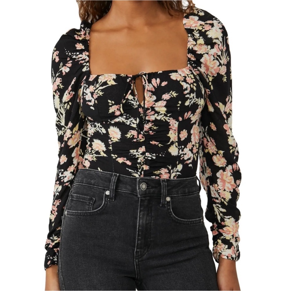 Free People Hilary Floral Top black